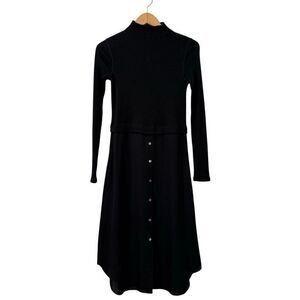 Theory Womens Wool Blend Silk Midi Dress Size P/ XS Long Sleeve Black Dress